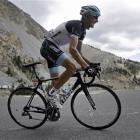 Andy Schleck of Luxembourg climbs Izoard pass as he breaks away from the pack with overall leader...