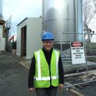 Fonterra Stirling site manager Mark Leith with the chilled-water treatment plant water tank which...