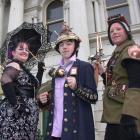 Fully Steampunked for a fashion show in Oamaru yesterday were (from left) Jacqui Wilkinson, of...