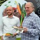 Justin and Frank Marx enjoy lunch during a beef producer day at Silver Fern Farms' Finegand plant...