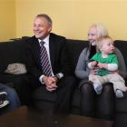 Labour leader Phil Goff (centre) with members of the Campbell family, from left, Jesse-James (2),...