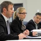 Lawyers (from left) Phil Page and Bridget Irving with Dunedin Mayor Dave Cull and city councillor...