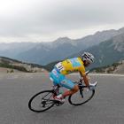 Vincenzo Nibali rounds a bend in the Alps during the 177km 14th stage of the Tour de France...