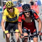 Chris Froome (L) trails Richie Porte during the 17th stage. Photo Reuters