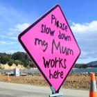 One of several different speed signs with a simple but direct message at roadworks in Portobello...