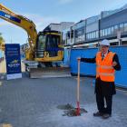 Queenstown Lakes Mayor Jim Boult puts shovel to earth yesterday when launching a major town...