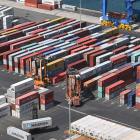 Shipping containers are stacked up at the Port Otago terminal, at Port Chalmers, yesterday. PHOTO...