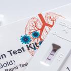 A Covid-19 rapid antigen test kit for self-testing shows a positive result. PHOTO: GETTY IMAGES