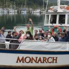 Cruise ship passengers depart on Monarch for a two-hour wildlife cruise yesterday morning. Photo:...