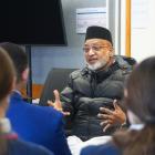 Christchurch mosque shooting survivor Farid Ahmed speaks to pupils of St Kevin’s College in...