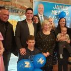 Rangitata MP elect James Meager (third from left) with family on election night. From left -...