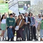 Green Party Dunedin candidate Francisco Hernandez (left), co-leader Marama Davidson and Taieri...