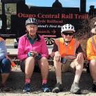 Members of the Sixties Cyclers group take a rest on the Central Otago Rail Trail during an epic...