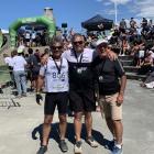 From left - Clyde Andrews, Steve Millson and Chris Dick at the Coast to Coast finish line in New...
