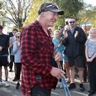 Dunedin ultra-marathon runner Glenn Sutton is greeted by supporters as he arrives at Emerson’s...