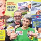 Rawhiti St residents Angela and Ian Formston hold their stickers objecting to council plans to...