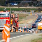 Traffic passes through the Maheno roadworks just north of the Maheno Bridge. There are about 160...