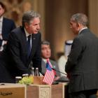 US Secretary of State Antony Blinken (left) in Tel Aviv described the comments by Hamas as a ...