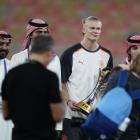 Manchester City star Erling Haaland with the Club World Cup at last year's final in Jeddah, Saudi...