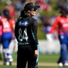 White Ferns all-rounder Mikaela Greig braces for action during the T20 against England at the...