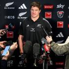 Scott Barrett speaks to media after being announced as All Blacks captain during a squad...