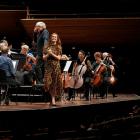 British animateur Rachel Leach on stage with the NZSO during a schools concert, The Firebird, in...