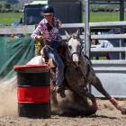 Dunstan High School pupil Sky Sanders and Lynx show their barrel racing skills. PHOTO: MIKE CHAPPELL
