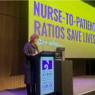 New Zealand Nurses Organisation president Anne Daniels speaking at the conference on Tuesday...