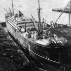 NZ Shipping Co's oil-fired steamship RMS Remuera in the Otago dock at Port Chalmers. She is 11...