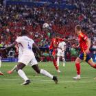 Spain's Lamine Yamal scored a stunning effort from outside the box to open the scoring for Spain....