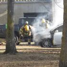 Firefighters work to extinguish the blaze. 