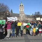  Bangladeshi students protest outside the St David Complex at the University of Otago yesterday....