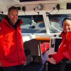 Qualified skippers Graeme Evans (left) and Sharyn Gingell-Kent  aboard rescue boat Waiariki at...