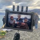 A behind-the-scenes shot of Wanaka women and regular lake dippers (from left) Nicci Huston, Lyn...