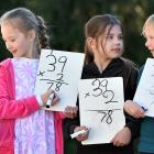 Halfway Bush School pupils (from left) Lewis Wilson, 7, Aylah Rollo, 8, MacKenna Cairns, 8, and...