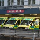 Ambulances queue outside Dunedin Hospital emergency department. PHOTO: GREGOR RICHARDSON