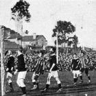 A corner kick by Ting, of the combined Chinese universities team, bounces off the crossbar in the...