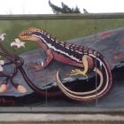 Pearl Barry’s mural on a Chorus cabinet on Alexandra's Half Mile Reserve features a McCann's...