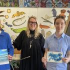 Preparing for the school’s art exhibition at the weekend are Cromwell College students Tayla...