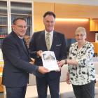 Dunedin Mayor Jules Radich (centre) and New Zealand Nurses’ Organisation delegate Linda Smillie...