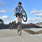 Taieri College student Reuben Slocombe, 15, pulls some moves on the new BMX track at Seddon Park...