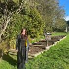 Rotary Dunedin Central president April Eden stands by the raised garden beds at Bradford School,...