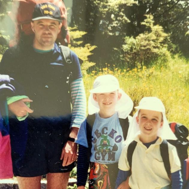 Mr Davies and his sons Jack and George ready for their first overnight tramp at Arthur’s Pass in...