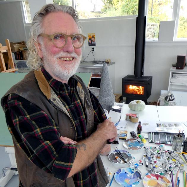 Artist Dick Frizzell at work in Henderson House, Alexandra earlier this year. Photo: Simon Henderson