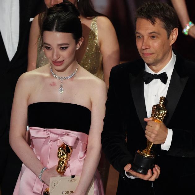 Mikey Madison and Sean Baker with their Oscars for Anora. Photo: Reuters 