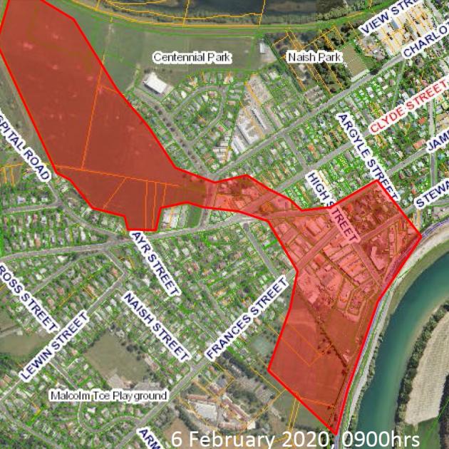 Revised Risk Map for Hospital Road Detention Embankment. Image: Clutha District Council