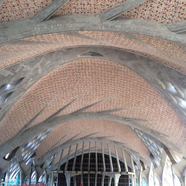 A ceiling made from ceramic tiles designed in leaf-like form  at the Marisfrolg Headquarters in...