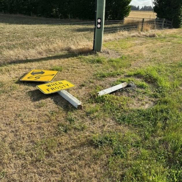 Signs, such as these along Bealey Rd in Hororata, have been knocked down throughout the district....