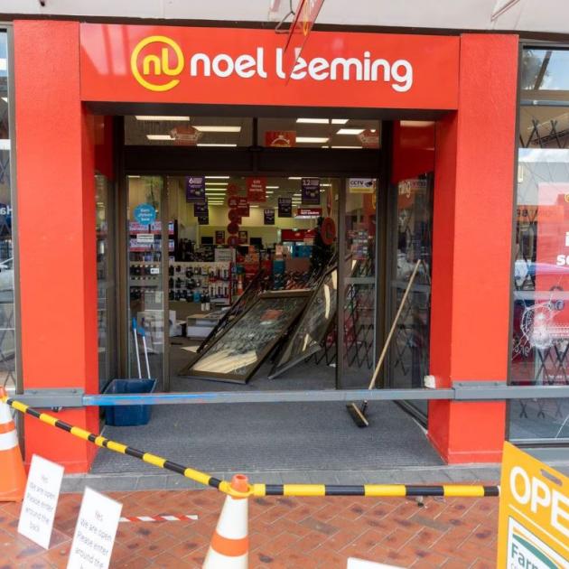 The aftermath of the ram raid at Noel Leeming, Cambridge, during the early hours of December 19...