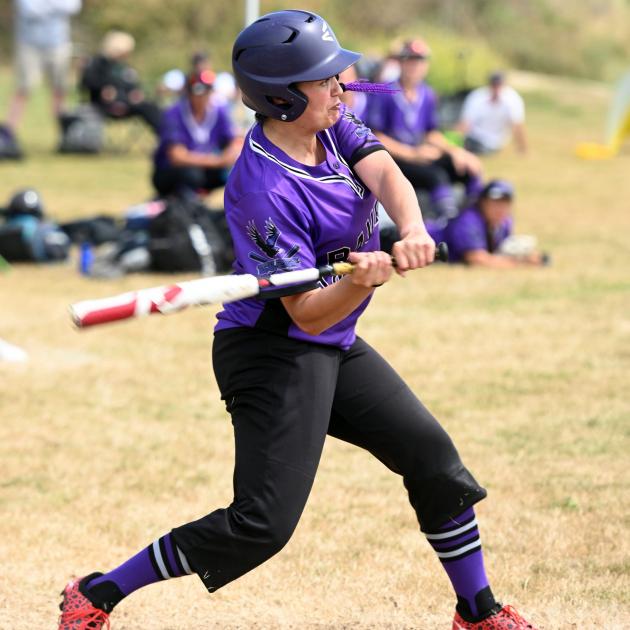 South Pac Ravens Wahine player Angela Taylor faces the Cougars and Cubs pitcher at the Otago...